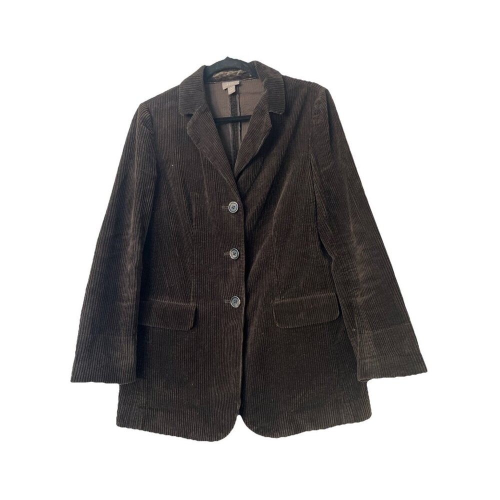 J. Jill Brown Corduroy Grandpa Jacket Blazer Size S 100%‎ Cotton Velour Trim